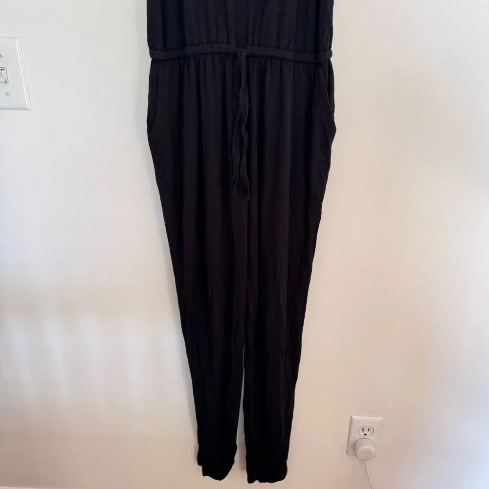 Aerie Track Jumpsuit Drawstring breathable one piece goth minimal Black